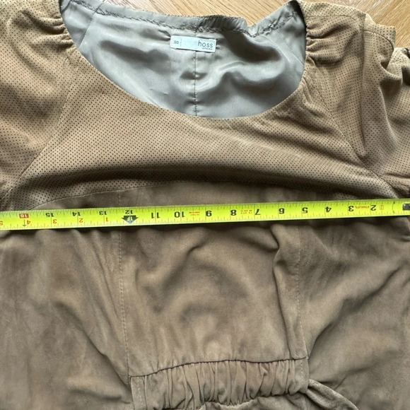 Hoss Intropia Goat Leather Short Sleeve Dress Size 36 US Size 4 Khaki Brown - Picture 13 of 16